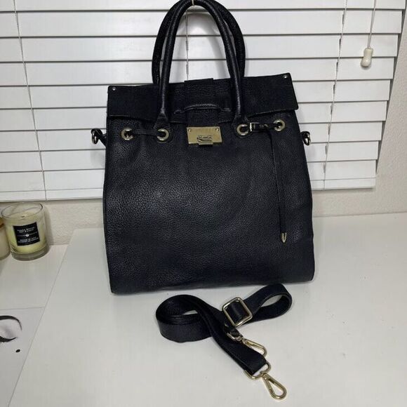 Jimmy Choo Shopper Bag Rosabel Pebbled Black Leather Large Satchel Tote Shoulder - Picture 1 of 16